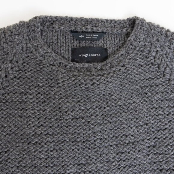 Wings + Horns Chunky Wool Sweater Peruvian Knit Warm Heavy Cozy Gray - Picture 4 of 11